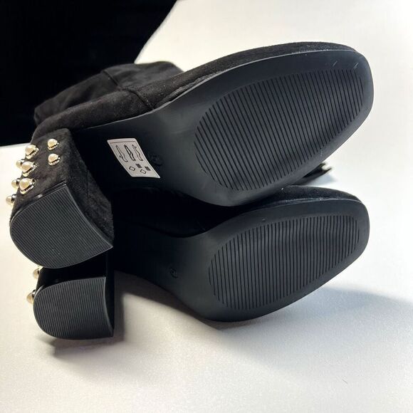 Koi Footwear Devoted Pearl Block Heel Over The Knee Boots In Black Faux Suede 5 - Picture 12 of 15